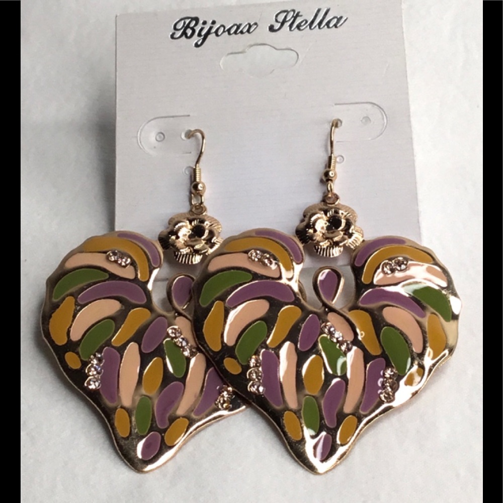 💎Bijoux Stella GoldTone Multicolor Enamel Earrings